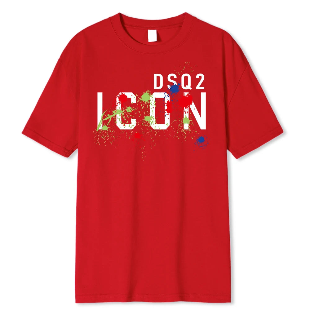 DSQ2 Men T-Shirts 2023 Summer 100 Cotton Men's Clothing Maple Leaf Print T Shirt Sporty Oversized men High Quality Tshirt