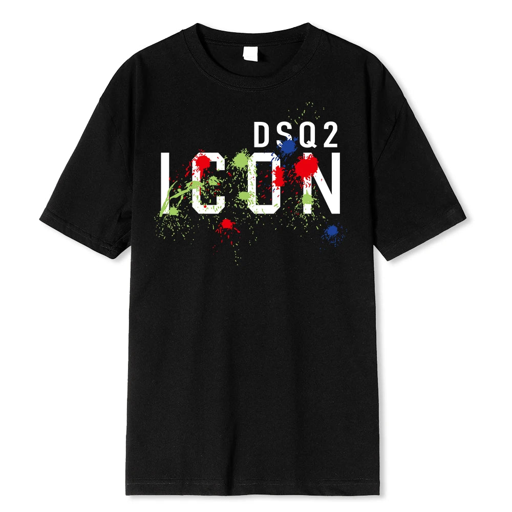 DSQ2 Men T-Shirts 2023 Summer 100 Cotton Men's Clothing Maple Leaf Print T Shirt Sporty Oversized men High Quality Tshirt