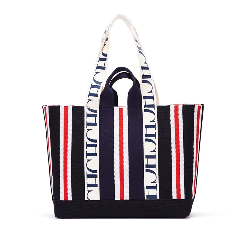Large Capacity Woven Material Shopping Holiday Handbag New Fashion Classic Retro Stripe Decoration Shoulder Bag
