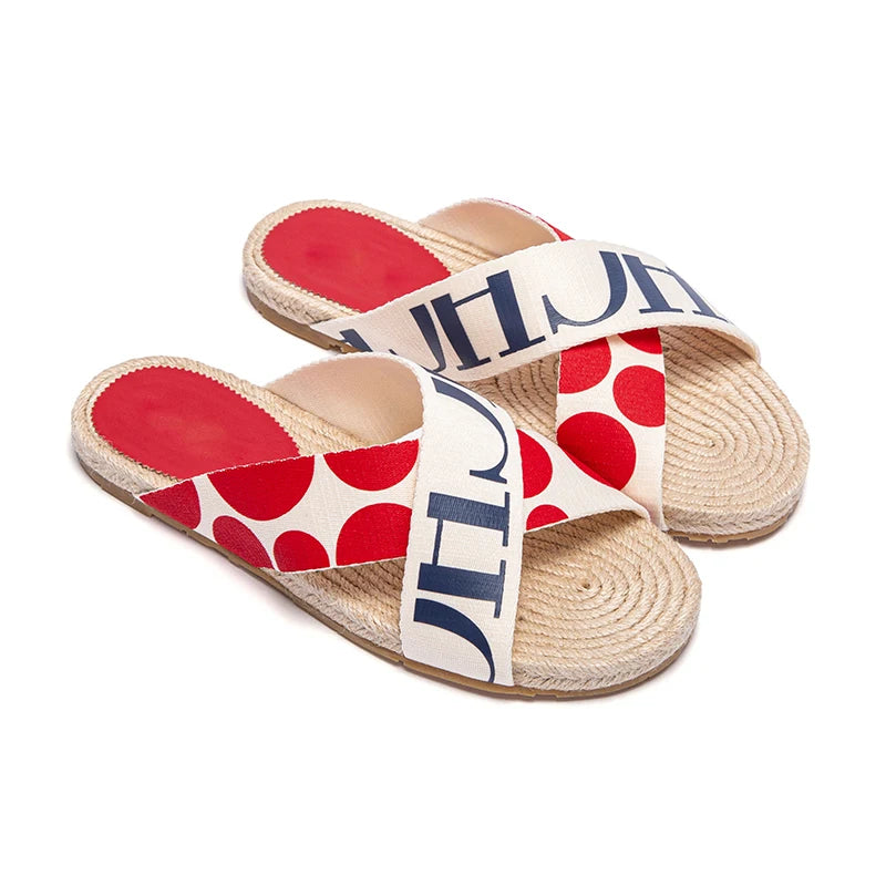 CHCH Luxury Outdoor Slippers Beach Shoes Summer Slippers Women's Flat Shoes Woven Cross Upper Woven Sole Sandals