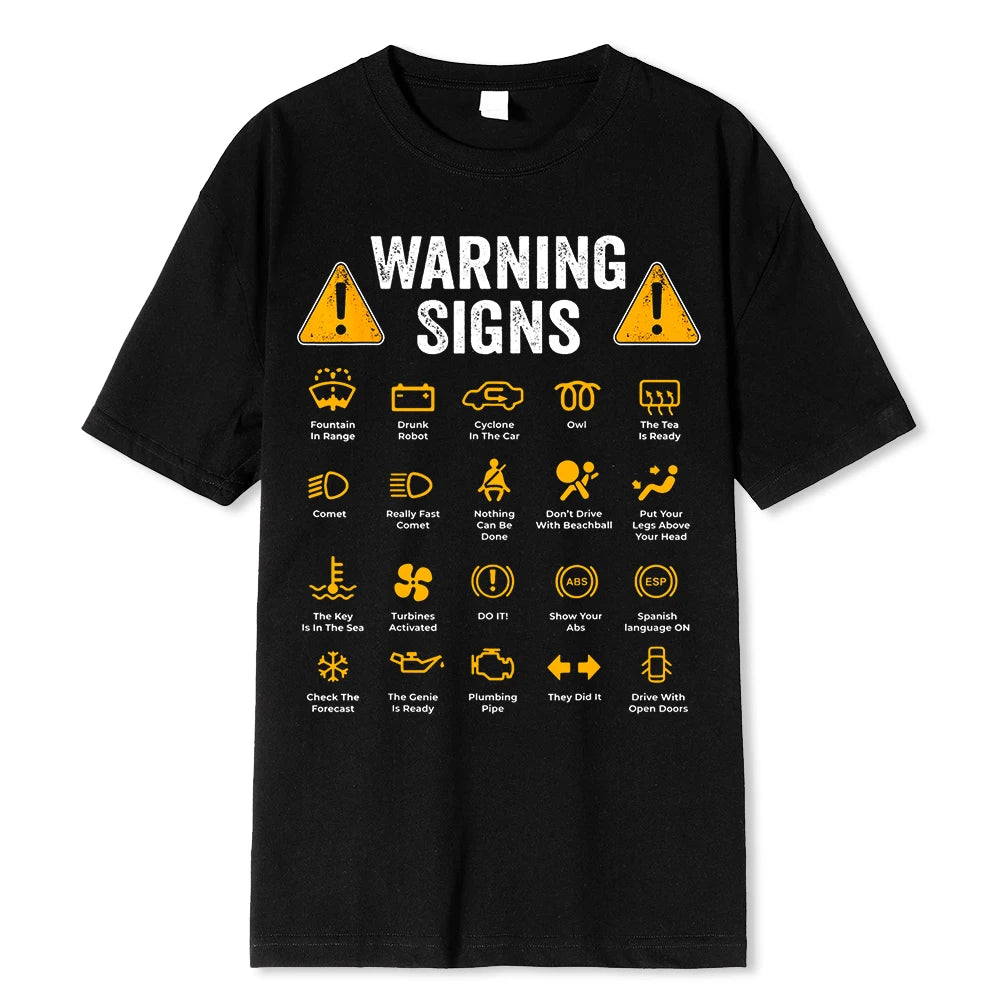 Funny Driving Warning Signs 101 Auto Mechanic Gift Driver T-Shirt Oversized Casual T Shirt Cotton Mens Tops Tees Cotton Clothing